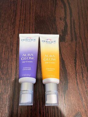 Lot of 2x Heritage Store Aura Glow Gel Cream, Calming Lavender/Clarifying Lemon